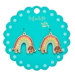 Erstwilder True Colours Enamel Drop Rainbow Ruff Dog Dangle Earrings